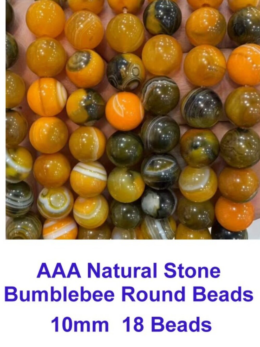 AAA Natural Stone Bumblebee Round Beads 18 Beads